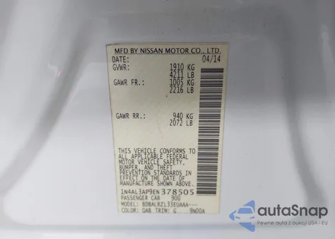 2014 Nissan Altima 2.5/2.5 S/2.5 Sl/2.5 Sv from USA, damaged, VIN 1N4AL3AP9EN378505